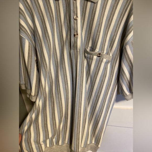 Safe Harbor Polo Shirt Mens Large Blue Golf Stretch Band SS Barcode Stripe - Picture 2 of 9